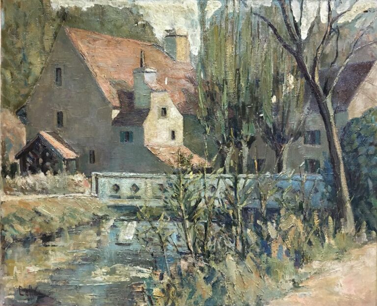 Oswald GETTE (1873-1941). - Maison au pont - Huile sur toile, signée en bas à g…
