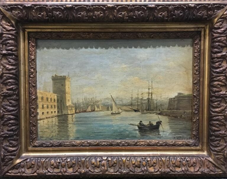 L. GAZEL (actif au XIXème siècle). - Marseille, entrée au port le matin - Huile…
