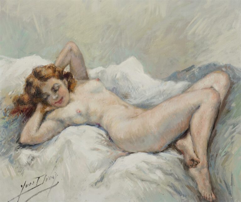Yves THIEY (XIX-XXème siècles). - Nu allongé - Huile sur toile, signée en bas à…