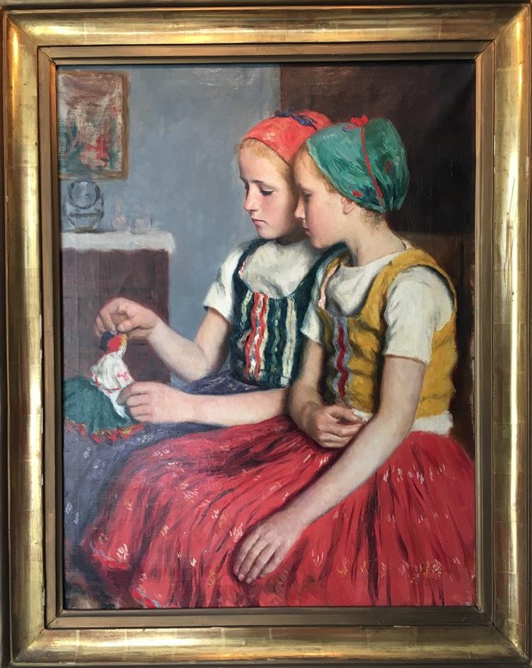 Oscar GLATZ (1872-1958). - Jeunes filles à la poupée - Huile sur toile, signée…