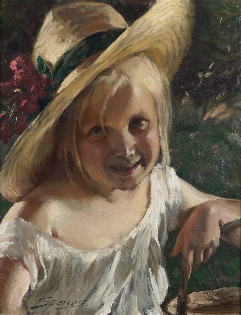 Fülöp SZENES (1863-1944), école hongroise. - Portrait de jeune fillle - Huile s…