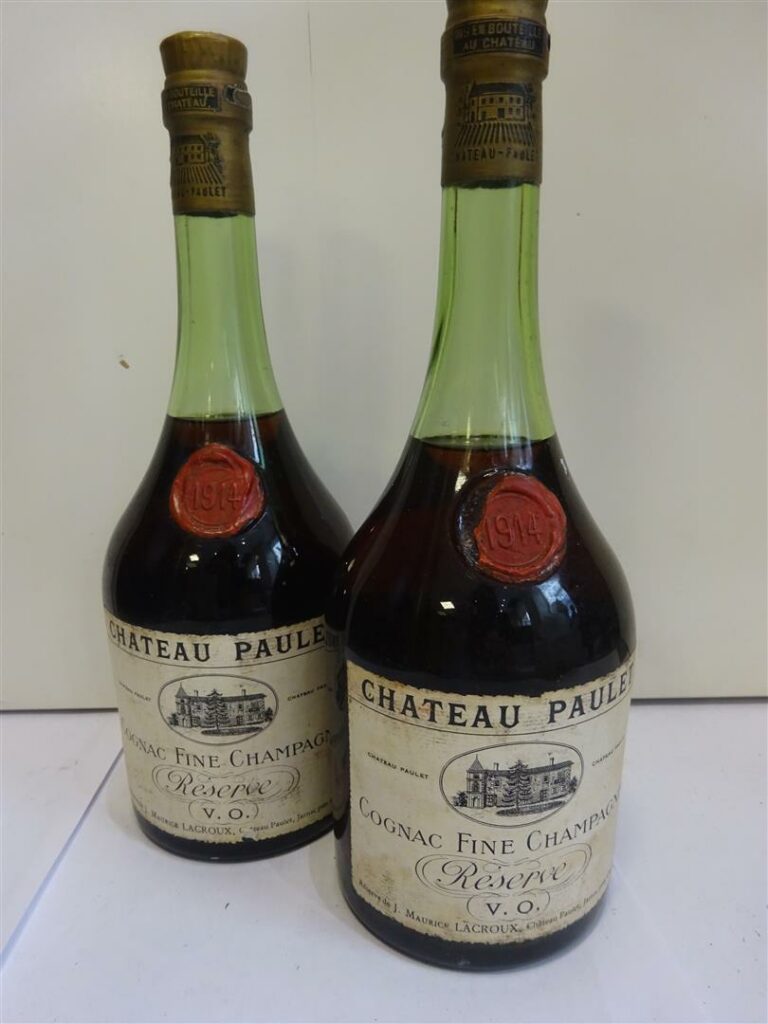2 bouteilles, CHATEAU PAULET, Cognac Fine Champagne, 1914