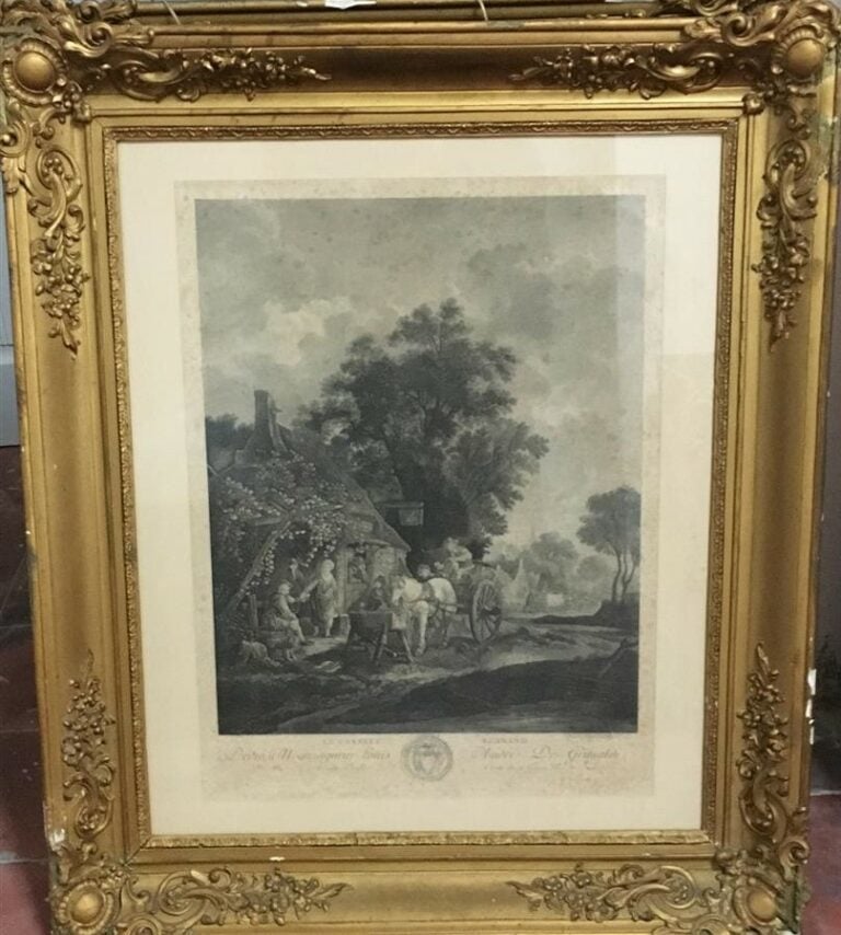 Paire de gravures d'après Isaac van Ostade, Cabaret flamand et Halte flamande (…