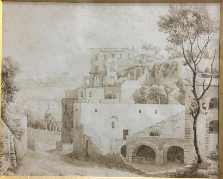 Alexandre-Hyacinthe DUNOUY (1757-1841). - Vue présumée d'une maison à Naples pr…