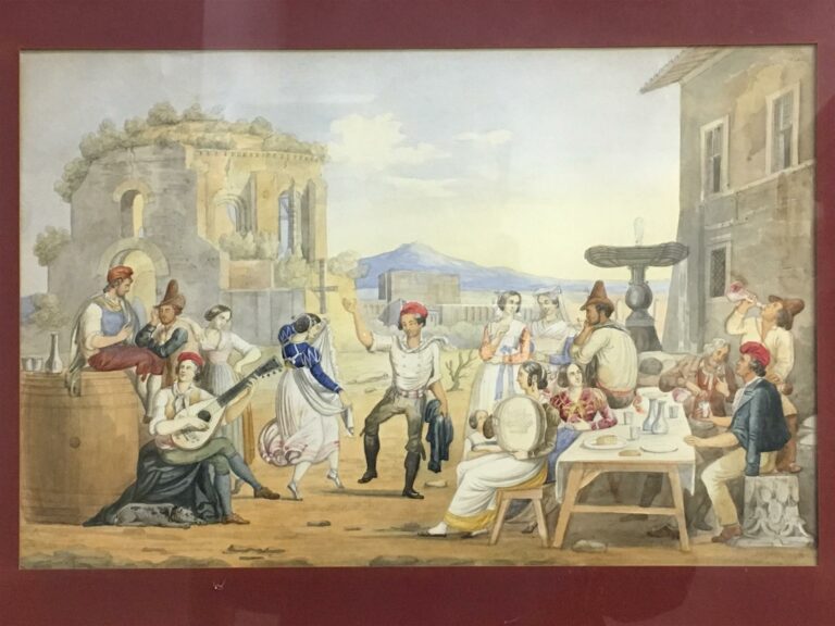 Ecole italienne de la fin du XIXème siècle. - Fête de paysans napolitains - Des…