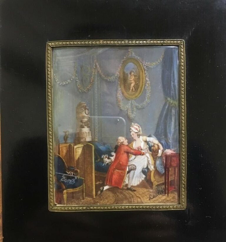 Paire de miniatures rectangulaires représentant des scènes galantes dans le goû…