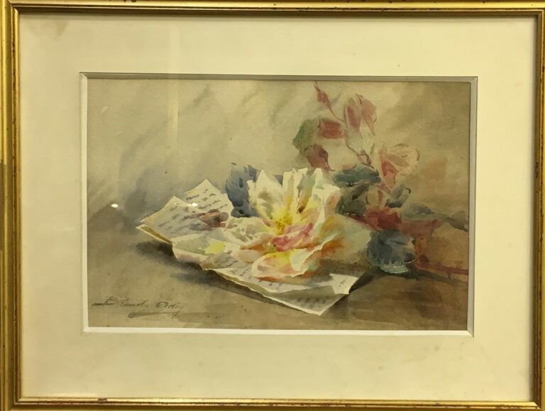 Blanche ODIN (1865-1957). - Bouquet de fleurs - Aquarelle sur papier, signée en…