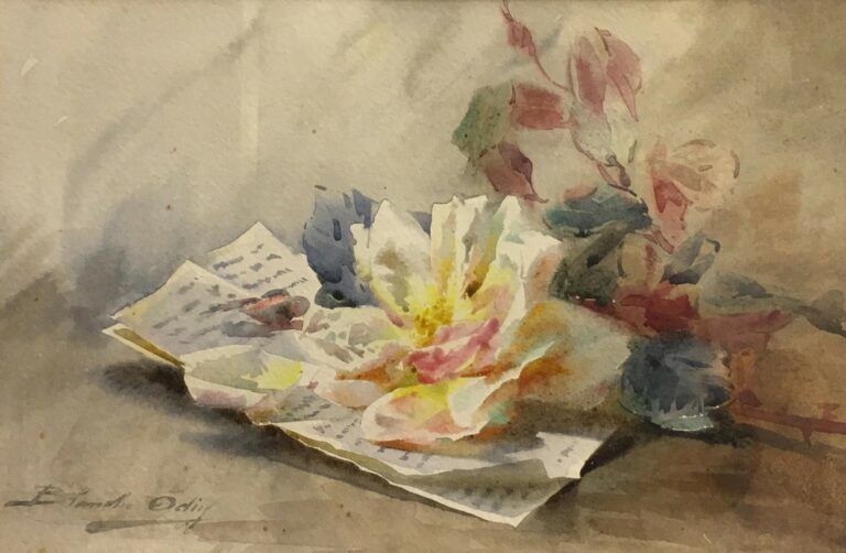 Blanche ODIN (1865-1957). - Bouquet de fleurs - Aquarelle sur papier, signée en…