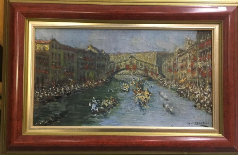 Carlo CHERUBINI (1897-1978). - Venise, vue du Grand Canal avec le pont du Rialt…