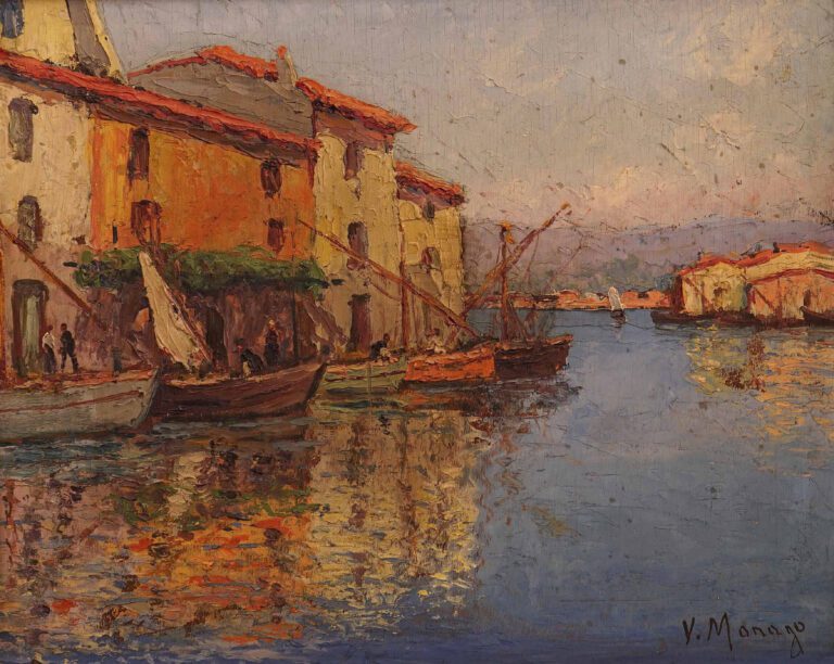 Vincent MANAGO (1880-1936). - Le port de Martigues - Huile sur panneau signée e…
