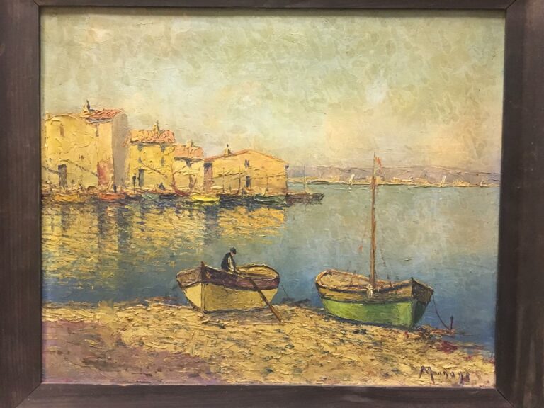 Vincent MANAGO (1880-1936) - Barques à Martigues - Huile sur panneau, signée en…