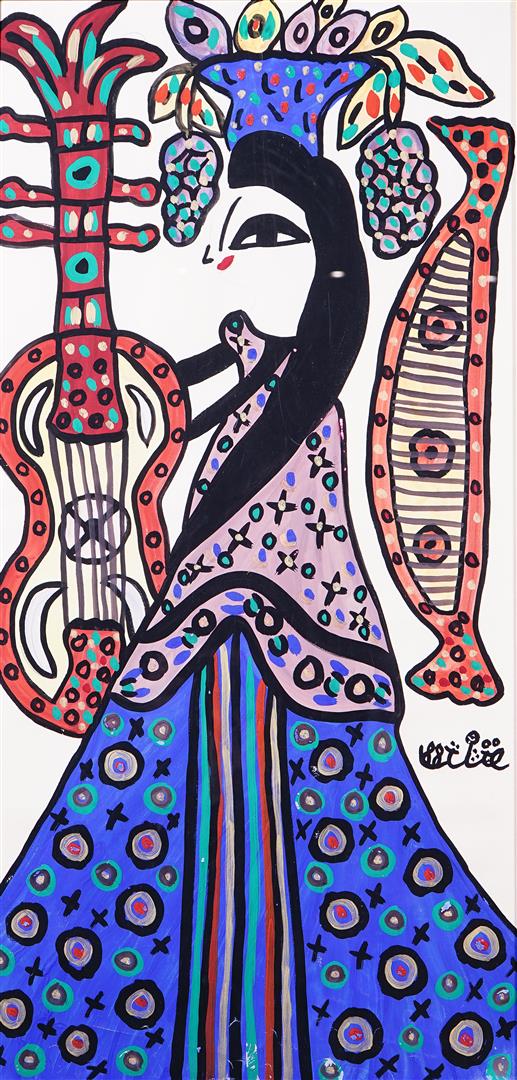 Mahieddine BAYA (1931-1998). - Jeune femme à la guitare - Gouache sur papier. -…