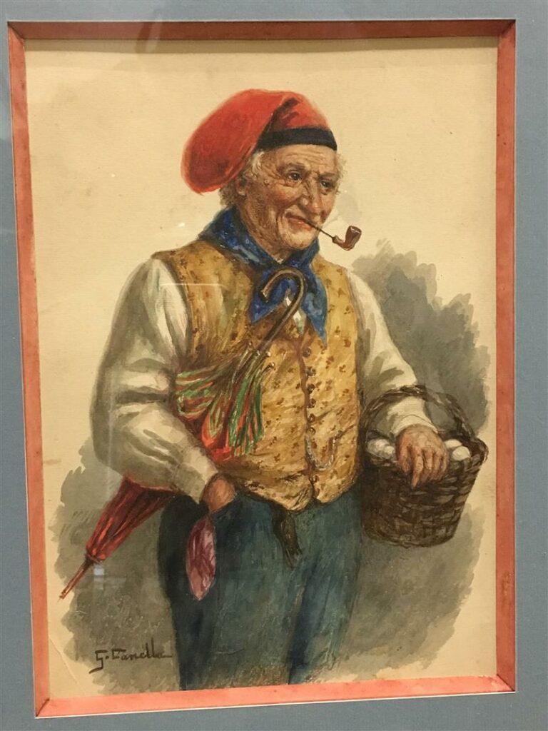 Giuseppe II CANELLA (1813-1913). - Le pêcheur niçois - Aquarelle sur papier, si…