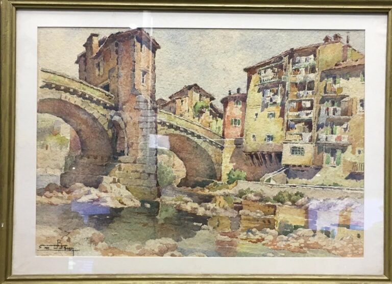 Emmanuel BRUN (XXème siècle). - Le pont de Sospel - Aquarelle sur papier, signé…