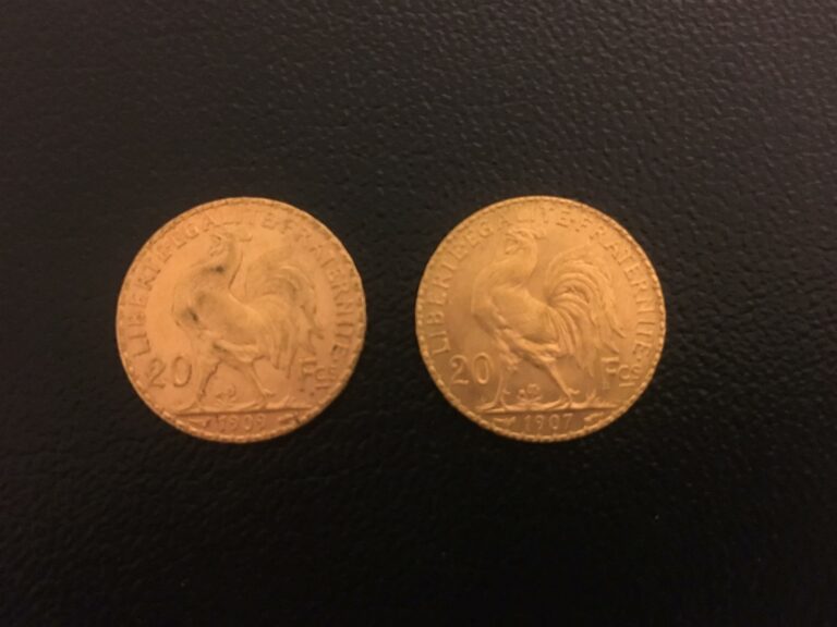 Deux pièces de 20 francs or.