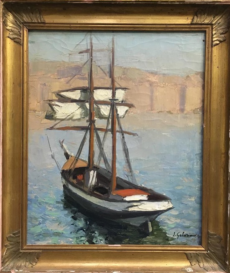 Josué GABORIAUD (1883-1955). - Bateau sur la côte - Huile sur toile, signée en…