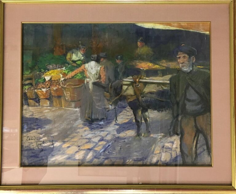 Louis FORTUNEY (1875-1951). - Marché provençal - Pastel sur papier, signé en ba…