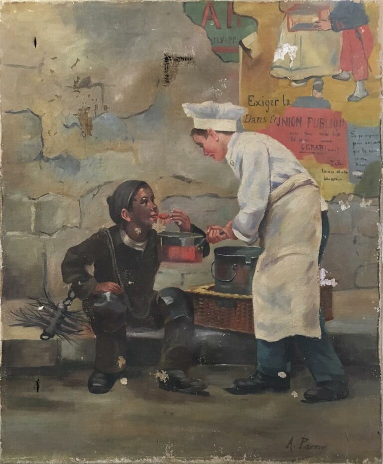 Ecole française vers 1900. - Le cuisinier généreux - Huile sur toile, signée en…