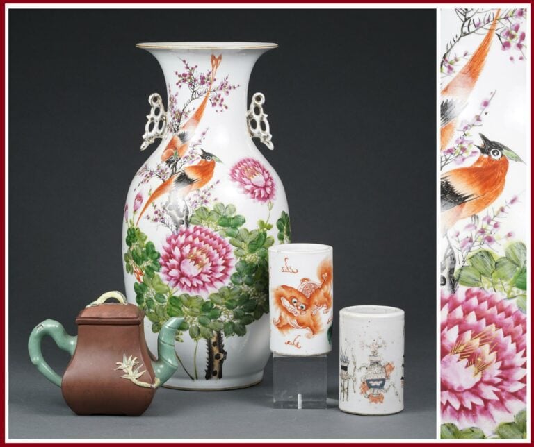 VASE DE FORME QUEUE DE PHENIX A DECOR EMAILLE QIANJIANG, FENGWEIZUN - Chine, Ep…
