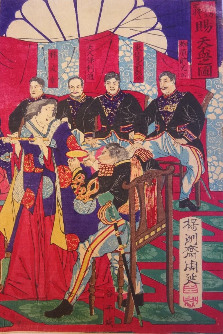 LOT DE DOUZE (12) ESTAMPES JAPONAISES: - > Encre sur papier représentant un ois…