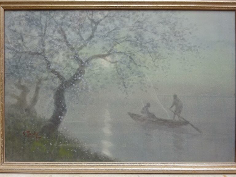 BARQUE SUR LE FLEUVE - AQUARELLE SIGNEE TOSUKE - Japon, Epoque XXe siècle - 35…
