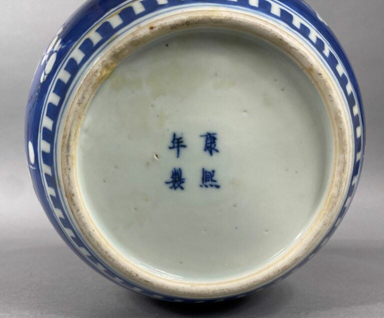 Chine - Pot à gingembre en porcelaine bleu blanc à décor de branchages de ceris…