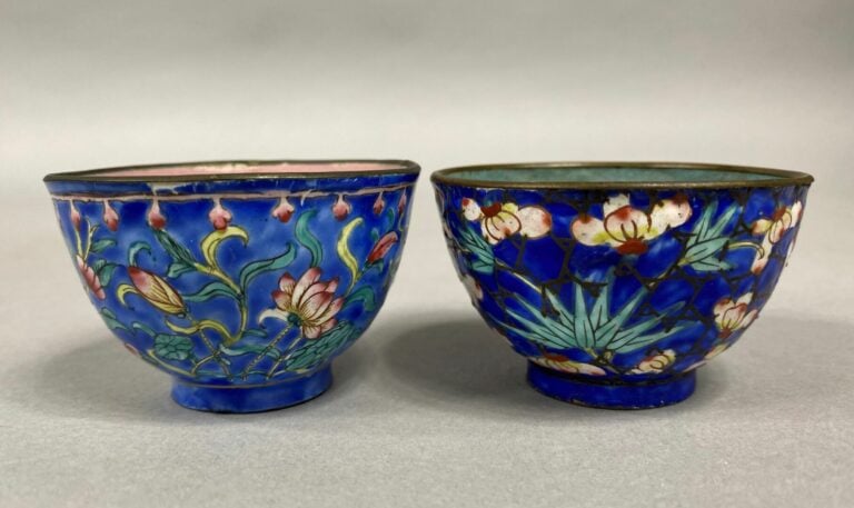 Chine, Canton - Ensemble de deux sorbets en émaux cloisonnés à décor de brancha…