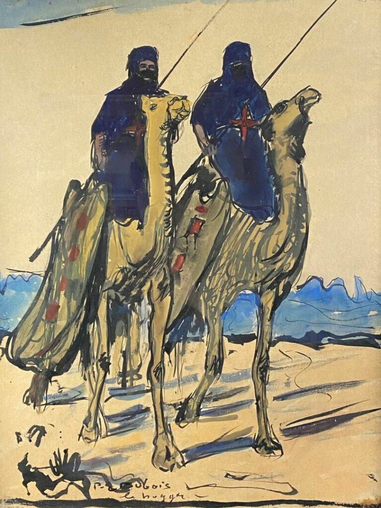 DUBOIS Paul-Elie (1886-1949) - Deux cavaliers - Aquarelle - Signé - 59 x 47 cm