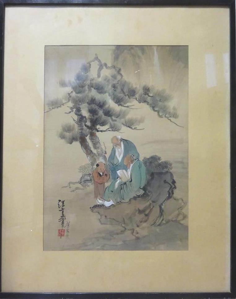 ECOLE VIETNAMIENNE / INDOCHINOISE (Actif XXe siècle) - Sages taoïstes et enfant…