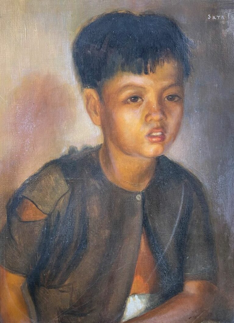 Sara FAHRI (1912-1980) - Portrait d'Indochinois - Huile sur toile - Signée en h…