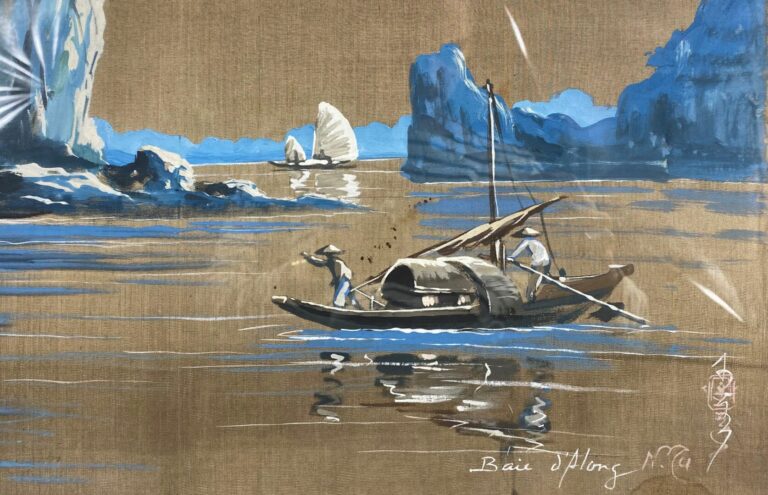 Vietnam, XXe siècle - Baie d'Along - Peinture sur soie - Signée en bas à gauche…