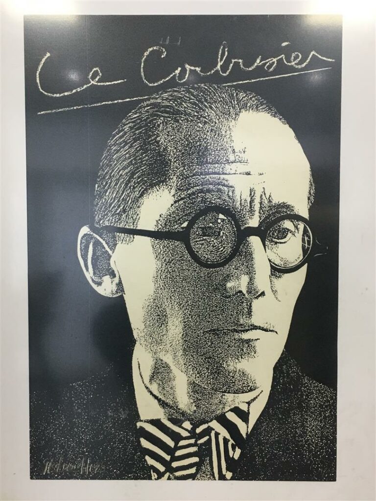 Gilbert PEDINIELLI (né en 1939). - Portrait de Le Corbusier - Estampe sur papie…