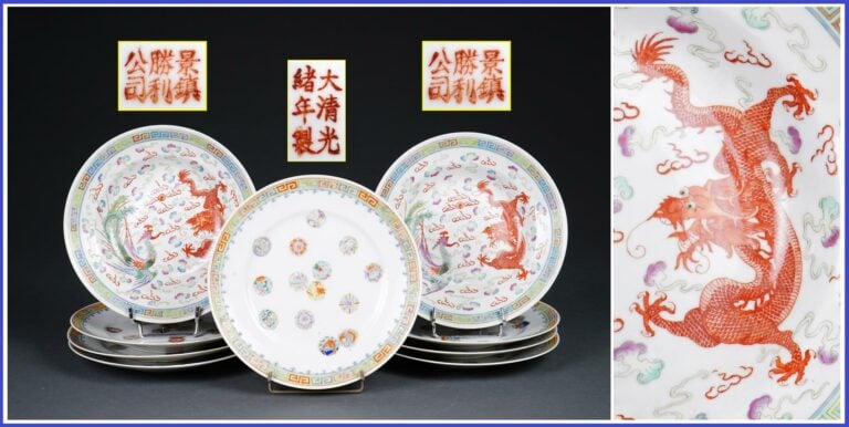 PAIRE D'ASSIETTES CREUSES EN PORCELAINE A DECOR EMAILLE POLYCHROME DANS LE STYL…