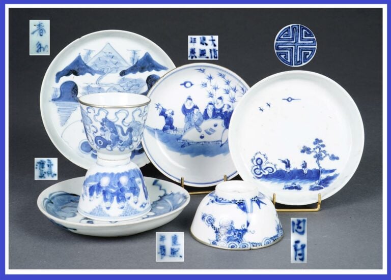 ACCUMULATION DE SEPT (7) PIECES EN PORCELAINE DITES " BLEU DE HUÊ " - Chine pou…