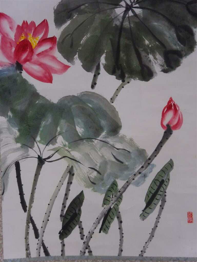 ECOLE CHINOISE (Actif XXe-XXIe siècle) - Lotus - Aquarelle, encre et lavis sur…