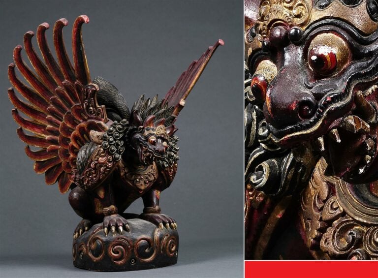 SCULPTURE EN BOIS POLYCHROME A L'EFFIGIE DE GARUDA AUX AILES DEPLOYEES - Indoné…