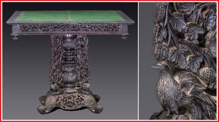 [X] TABLE A JEUX EN BOIS INDIGENE - Travail Anglo-Indien d'époque XIXe siècle -…