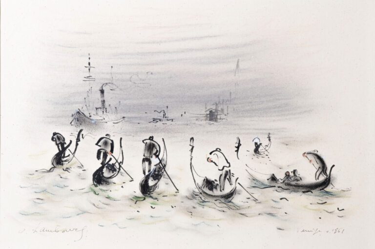 André HAMBOURG (1909-1999) - Sur la lagune, 1961 - Encre, lavis d'encre, crayon…