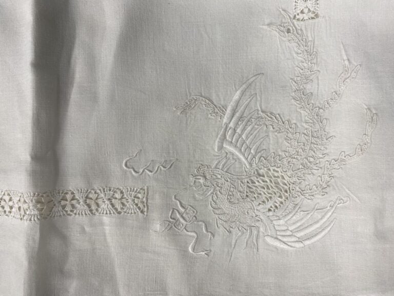 Chine, dans le goût chinois - Lot de tissus et broderies à décor de dragons, ca…