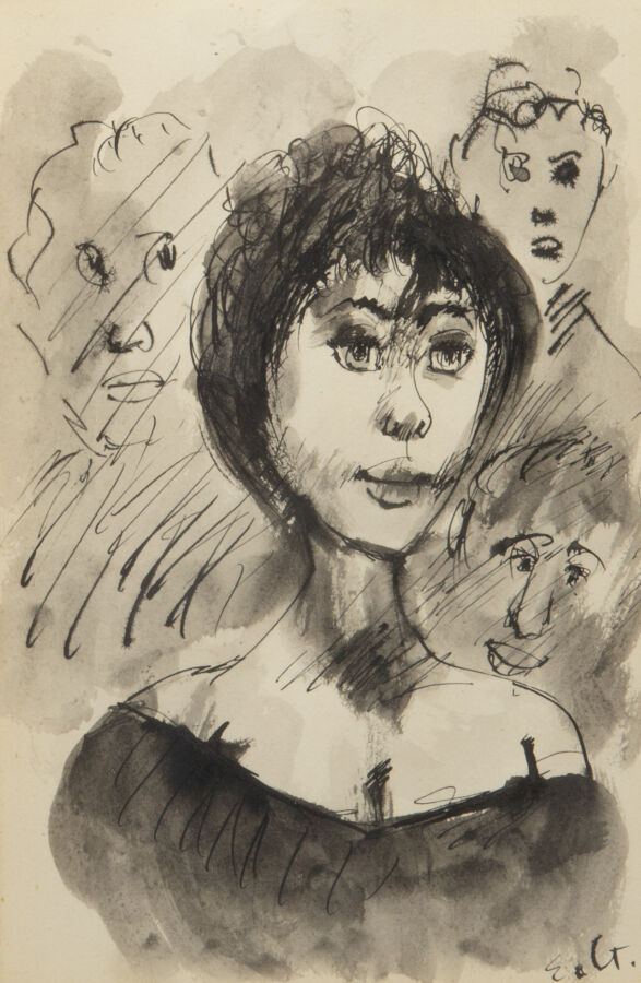Edouard GOERG (1893-1969) - Portrait de femme - Encre et lavis sur papier, mono…