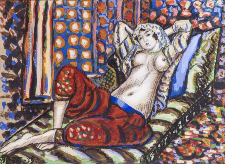 Onik MISSISSIAN (1905-1975) - Odalisque, 1939 - Crayons de couleurs, gauche et…