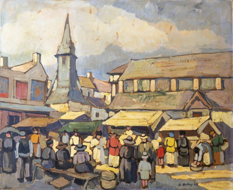 Pierre de BELAY (1890-1947) - Jour de marché à Honfleur, 1927 - Huile sur carto…