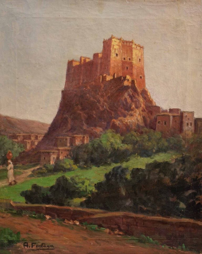 A. FONTANA (Actif XXe siècle) - Forteresse sur son piton rocheux - Huile sur to…