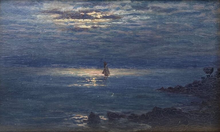 Adelin Charles MOREL DE TANGUY (1857-1930) - Marine au clair de lune - Huile su…