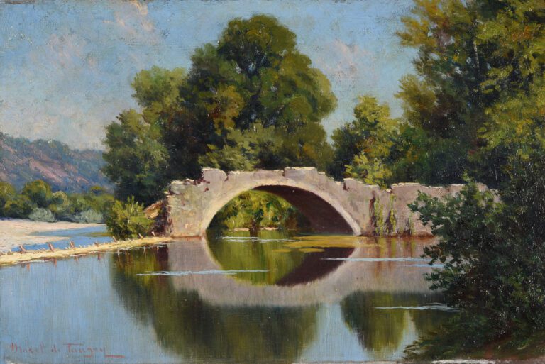 Adelin Charles MOREL DE TANGUY (1857-1930) - Vieux pont romain de Villeuneuve-L…