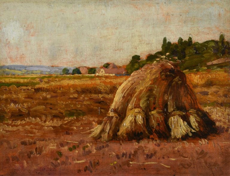 Aimé PERRET (1847-1927) - Meule de foin - Huile sur panneau - Signé en bas à dr…