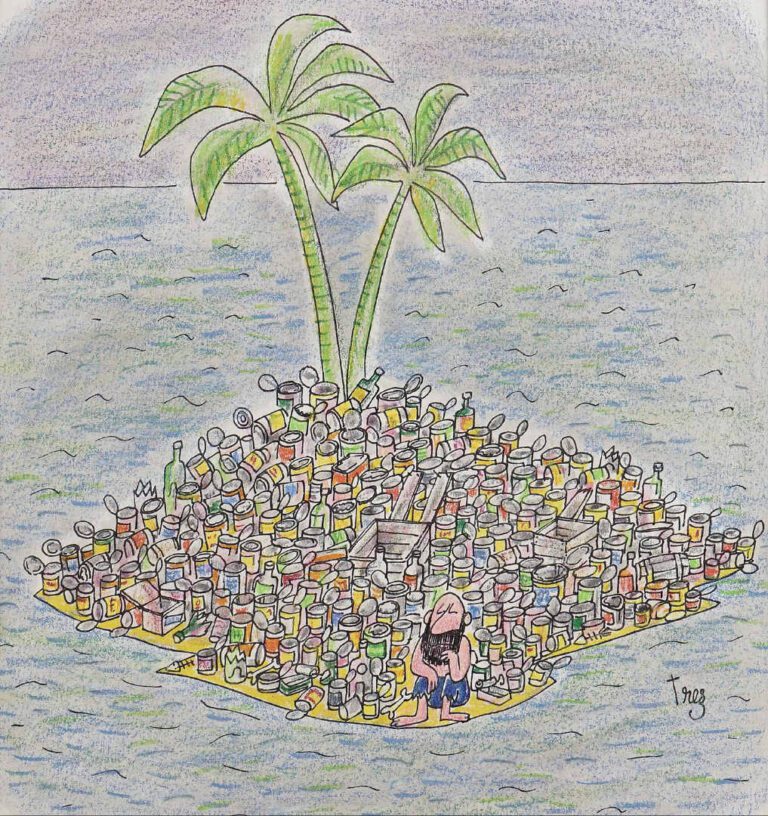 Alain TREDEZ [TREZ] (Né en 1929) - L'île déserte - Crayons de couleurs sur papi…