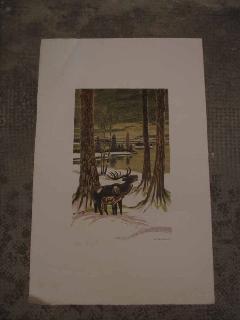André MARGAT (1903-1999) - Biche et son faon en hiver - Lithographie signée en…