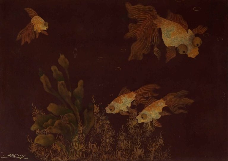 ANONYME (Vietnam / Indochine, Actif XXe siècle) - Poissons rouges parmi algues…