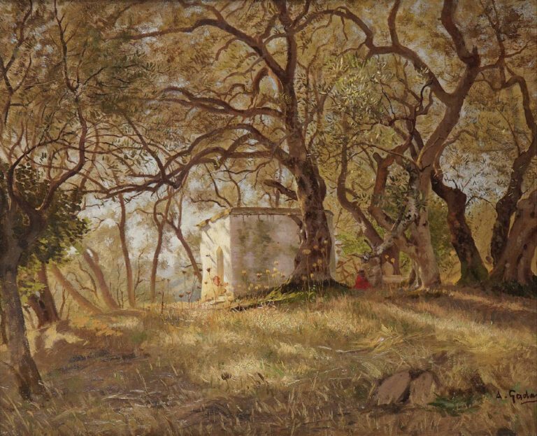 Antoine GADAN (1854-1934) - Cabane dans la forêt - Huile sur toile. - Signée en…